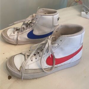 Nike White and Red High-Top Sneakers Classic Design